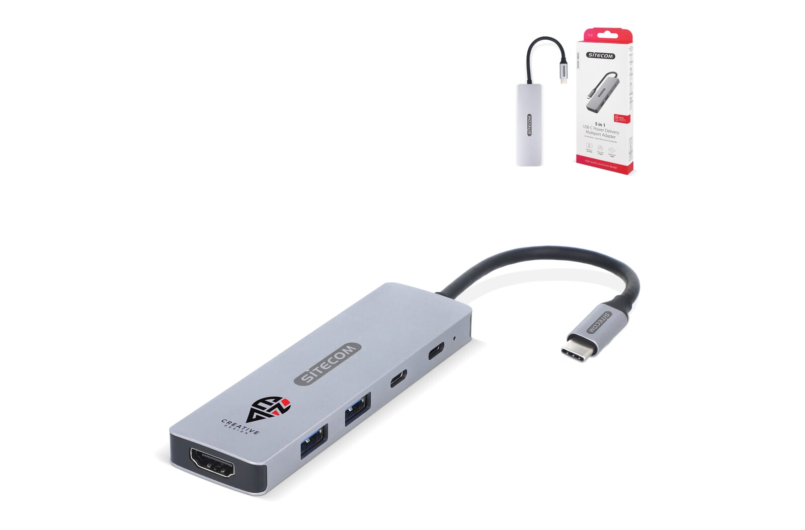 Sitecom CN-5502 5 in 1 USB-C Power Delivery Multiport Adapter Grijs