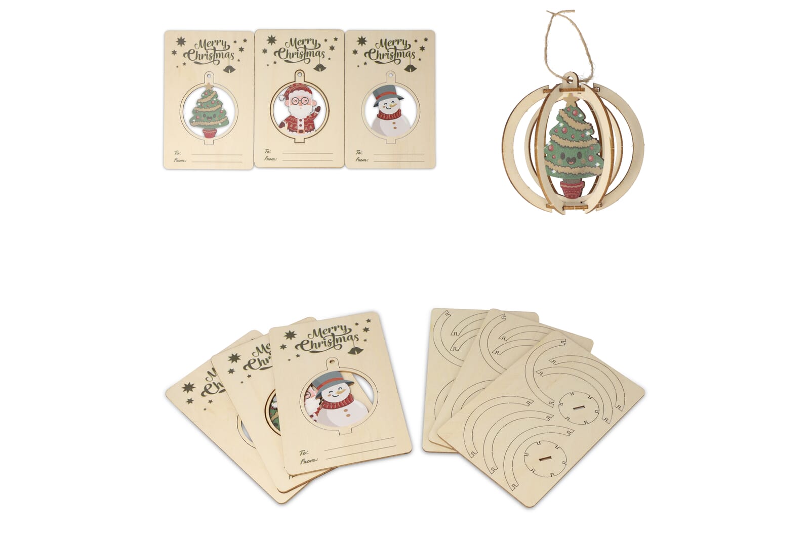 InSideOut Houten kerstornament set van 3 Natuur