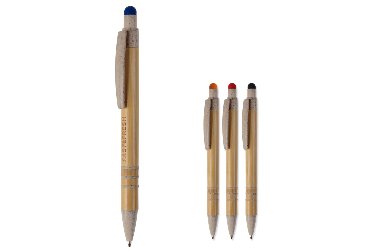 Balpen bamboe en tarwestro met stylus Beige / Zwart