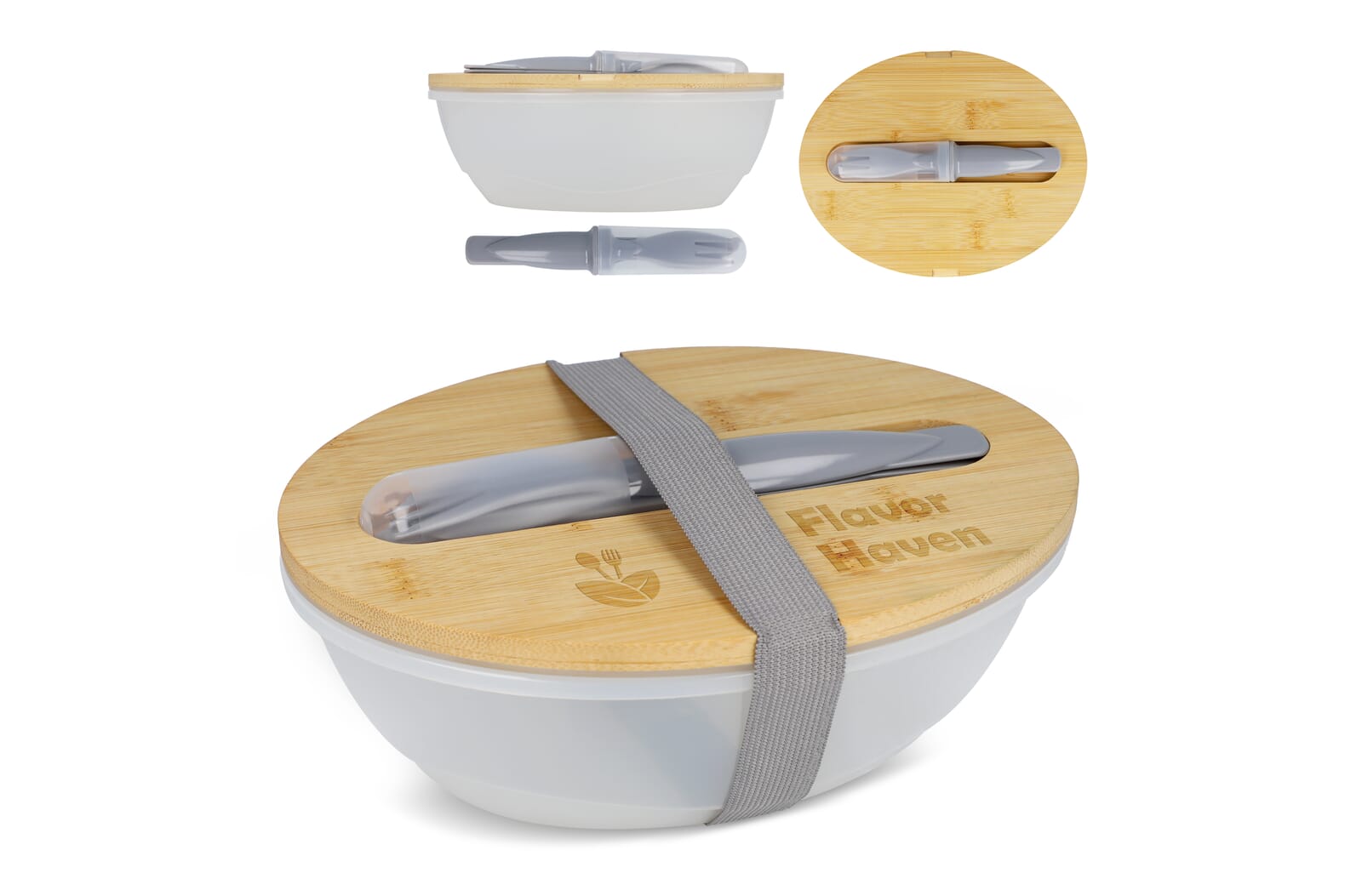 Lunchbox R-PP & bamboe met bestek - 1L Grijs