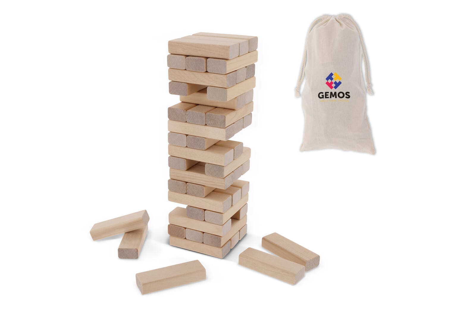 Houten toren spel in katoenen etui Hout