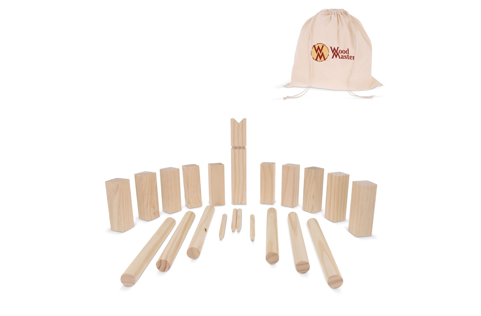 Houten Kubbspel in katoenen pouch Hout
