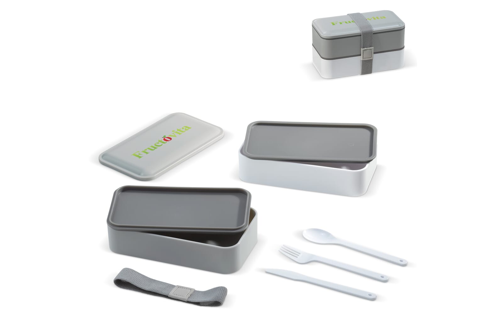Lunchbox Bento met bestek 1250ml Grijs / Wit