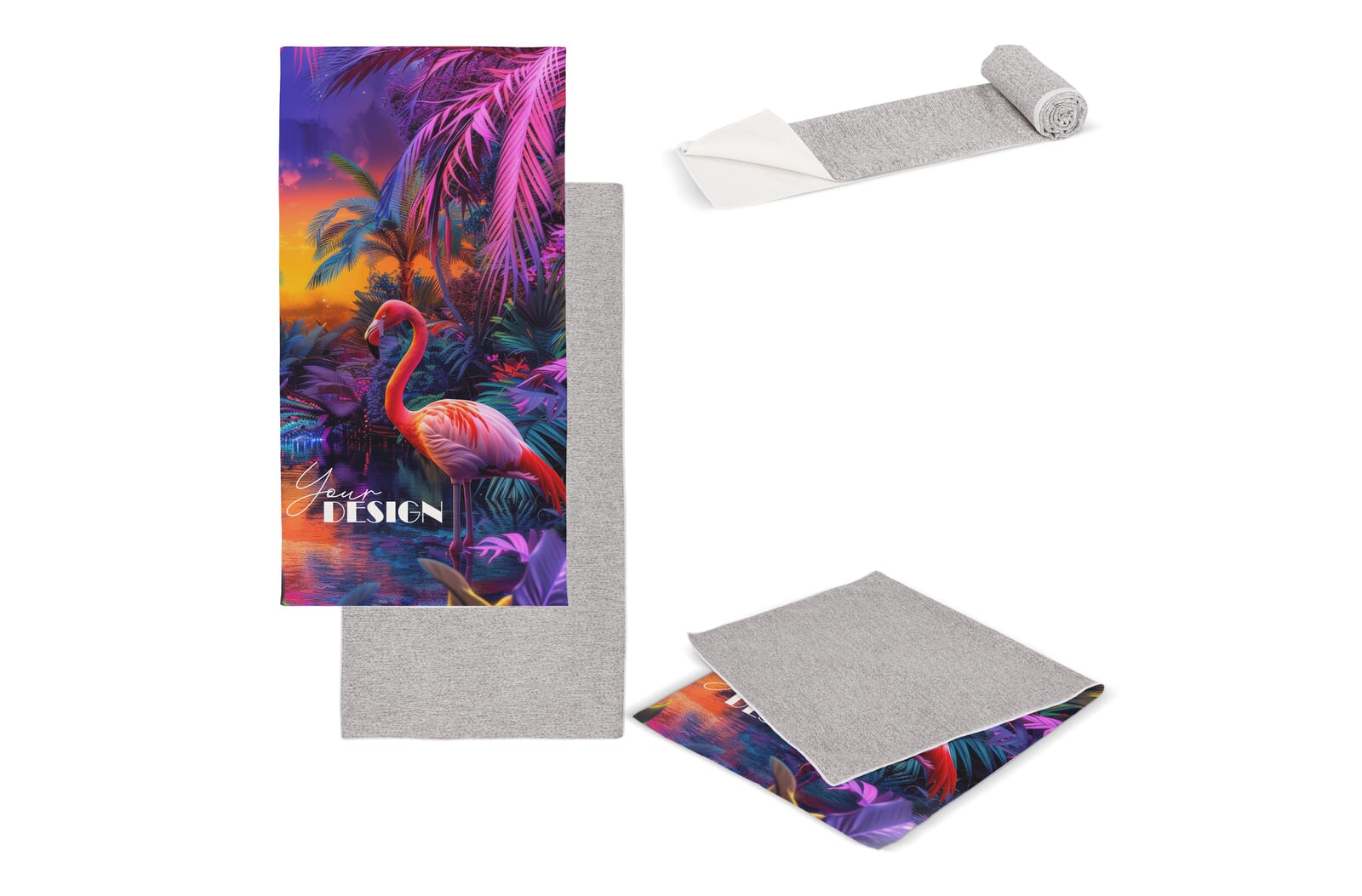 Sneldrogende handdoek R-PET 50 x 100 cm sublimatie Wit / Grijs