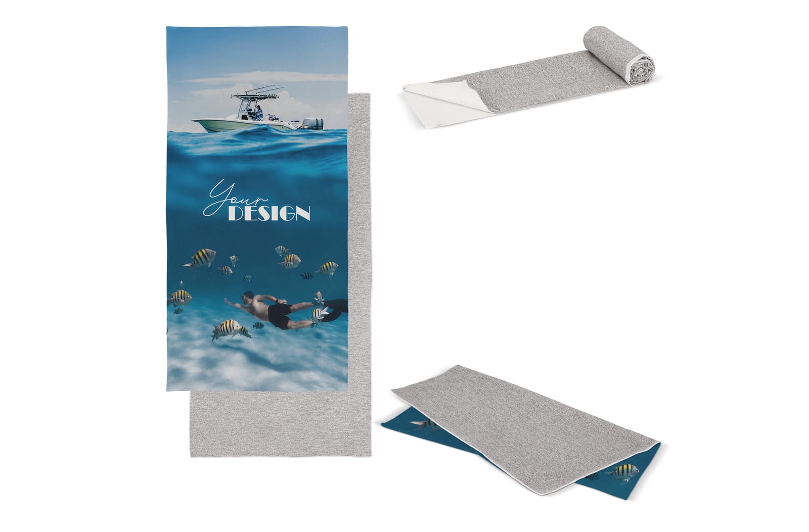 Sneldrogende handdoek R-PET 70 x 140 cm sublimatie Wit / Grijs