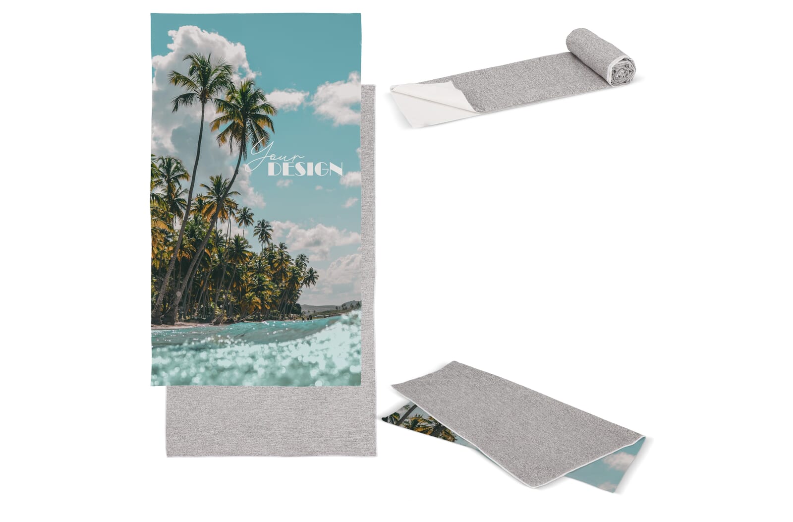 Sneldrogende handdoek R-PET 100 x 180 cm sublimatie Wit / Grijs