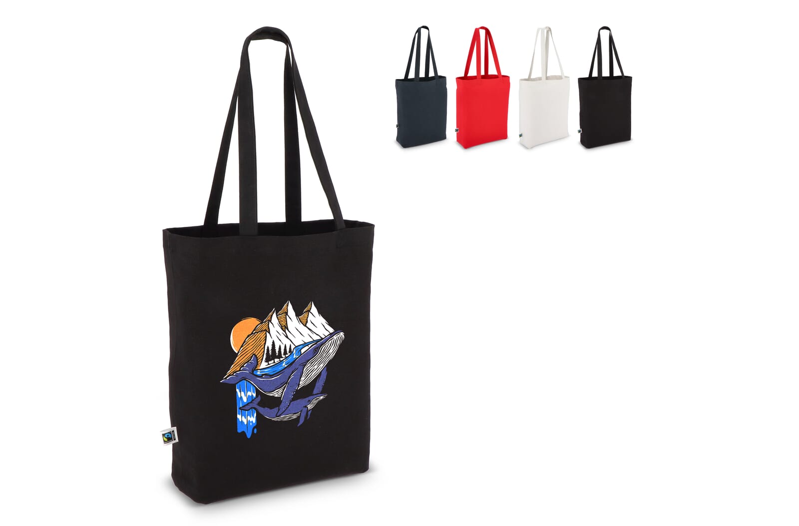 Fairtrade katoenen tas gekleurd lang 270g/m² 42x12x43cm Wit