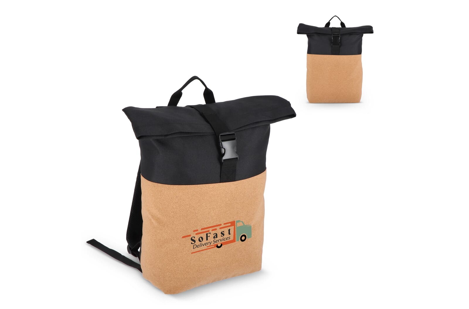 Rolltop rugzak kurk &amp; R-PET 18L Zwart