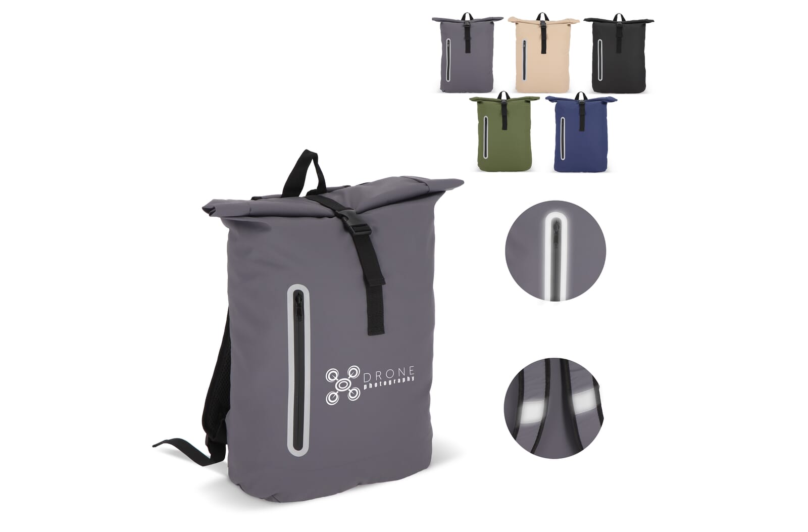 PU-gecoat R-PET 600D rolltop rugzak 20L Zwart