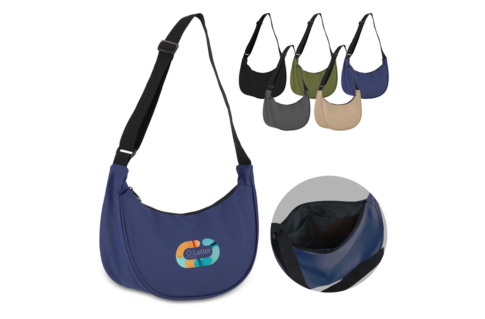 PU-gecoat R-PET 600D halve maan sling tas Zwart