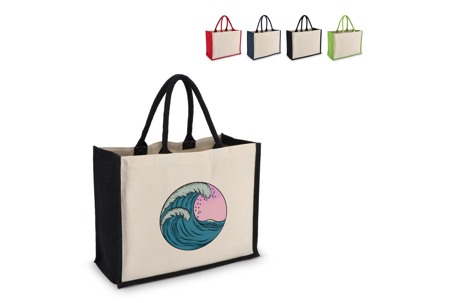Jute-Katoen Tote OEKO-TEX® 42.5 x 19 x 32cm 320g/m² Zwart