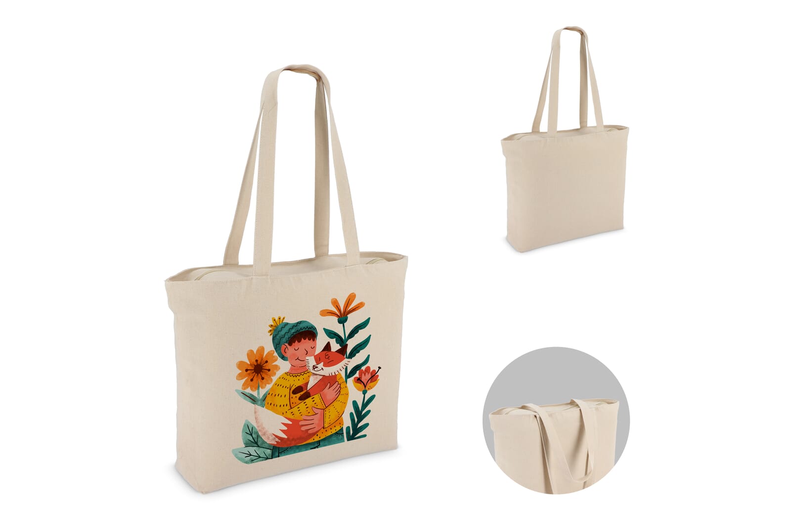 Katoen Tote met rits OEKO-TEX® 47 x 11 x 35cm 320g/m² Ecru