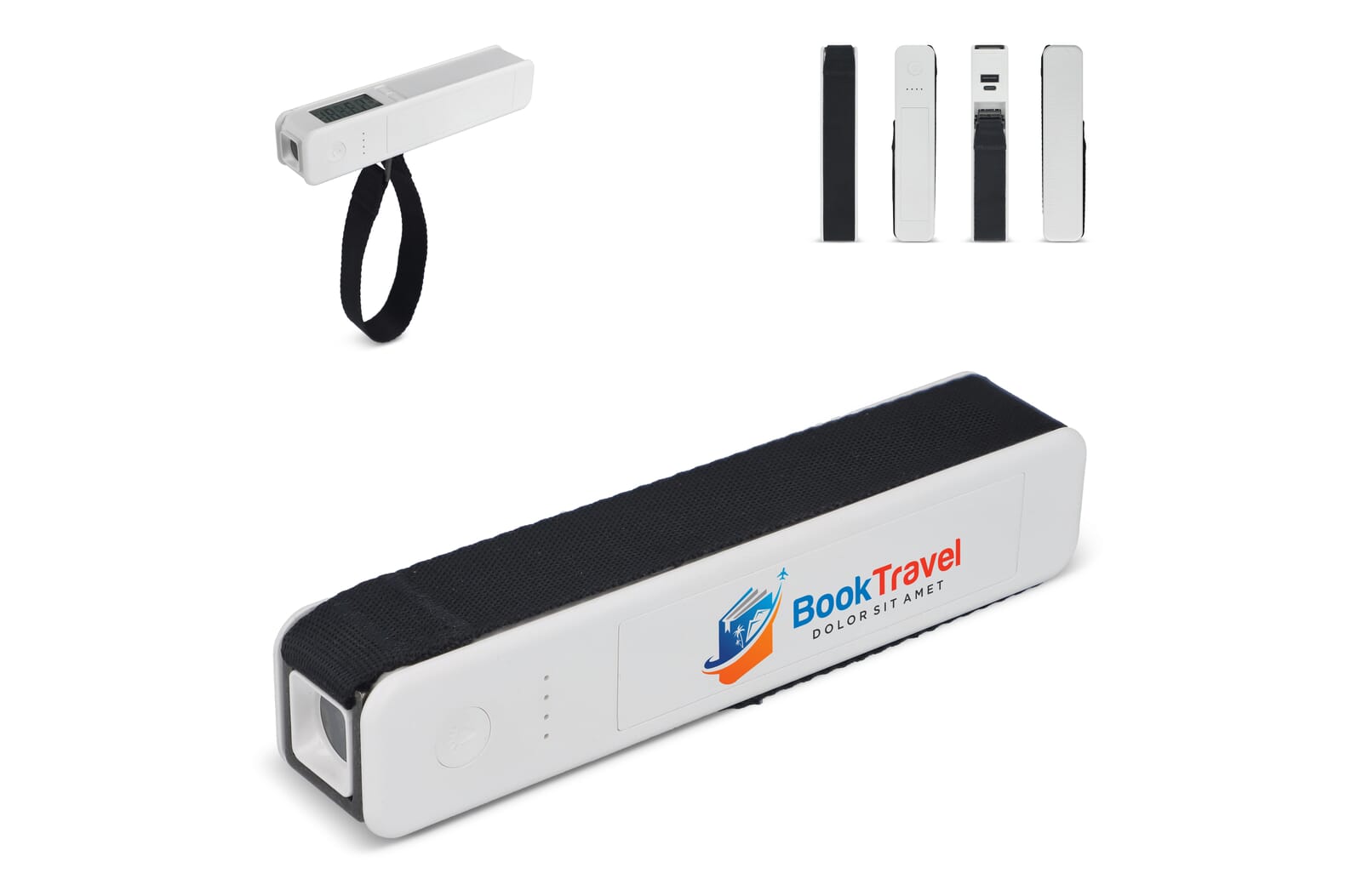 5-in-1 Travel Powerbank 2600 mAh - Bagageweegschaal - Zaklamp - Liniaal - Thermometer Wit