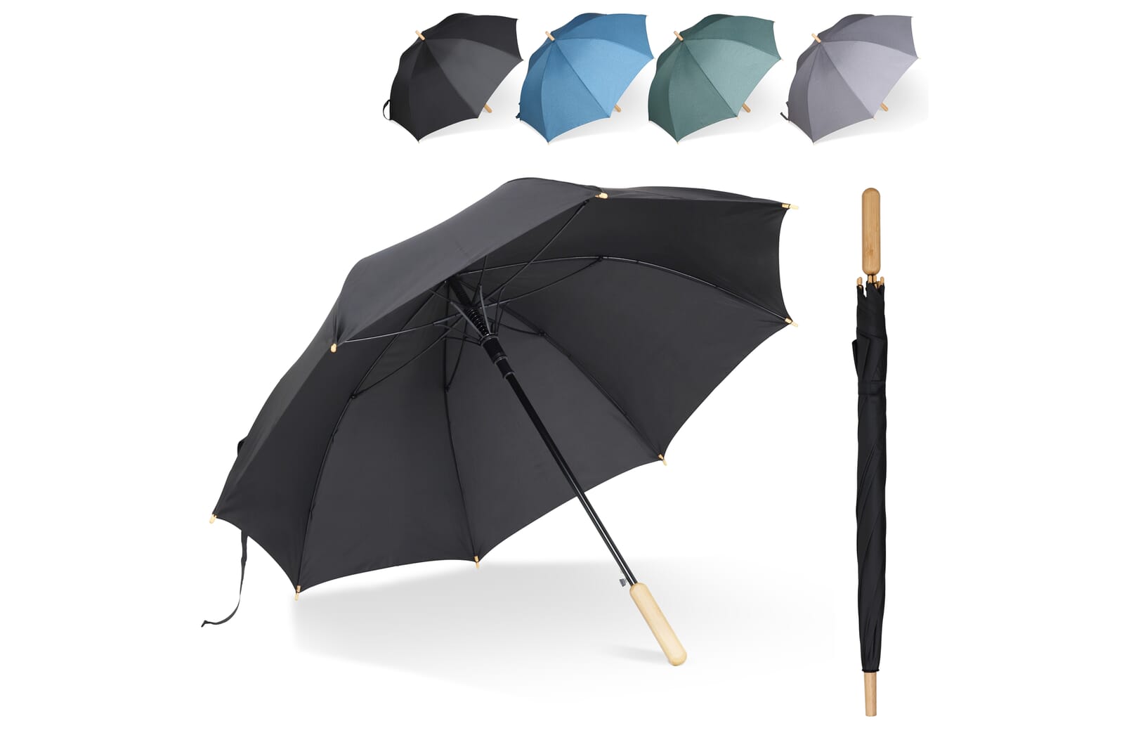 Stok paraplu 25” R-PET recht handvat auto open Zwart