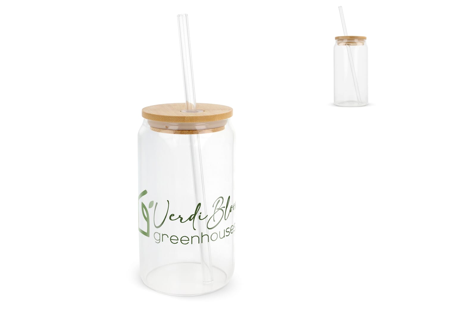 Glas met bamboe deksel & rietje 450 ml Transparant