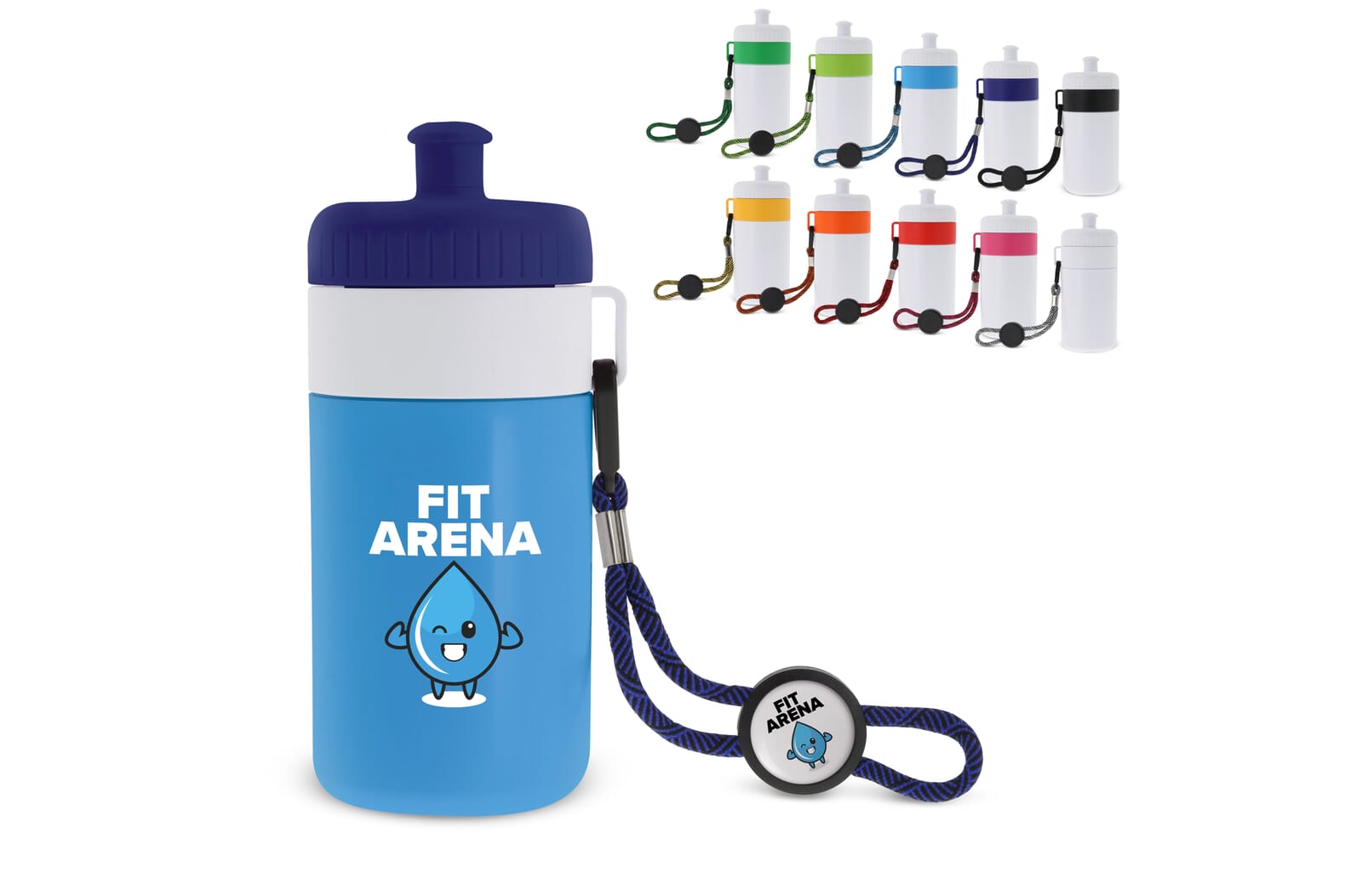 Sportbidon met rand en koord 500ml Wit / Wit
