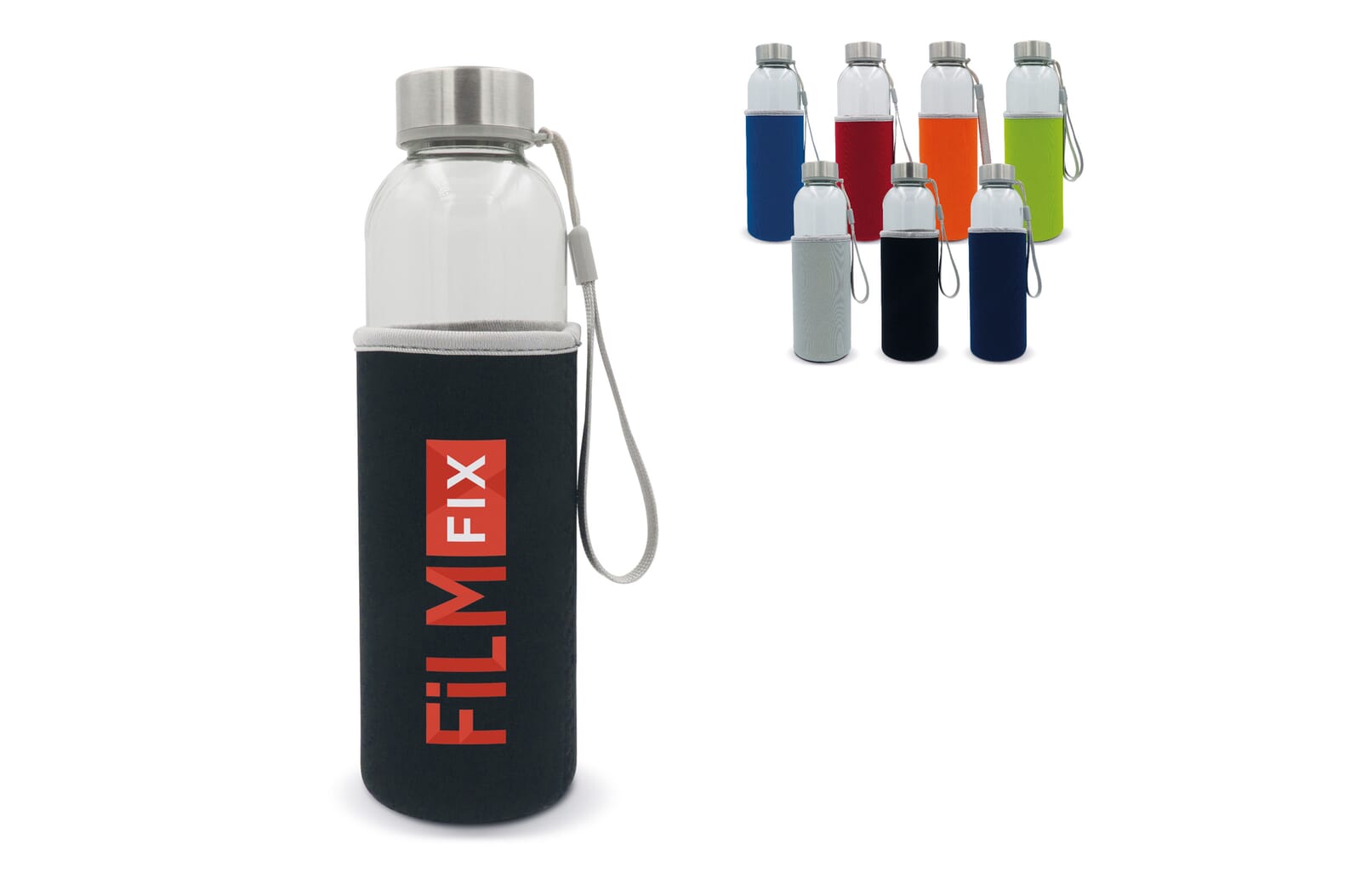 Waterfles glas met sleeve 500ml Transparant / Zwart