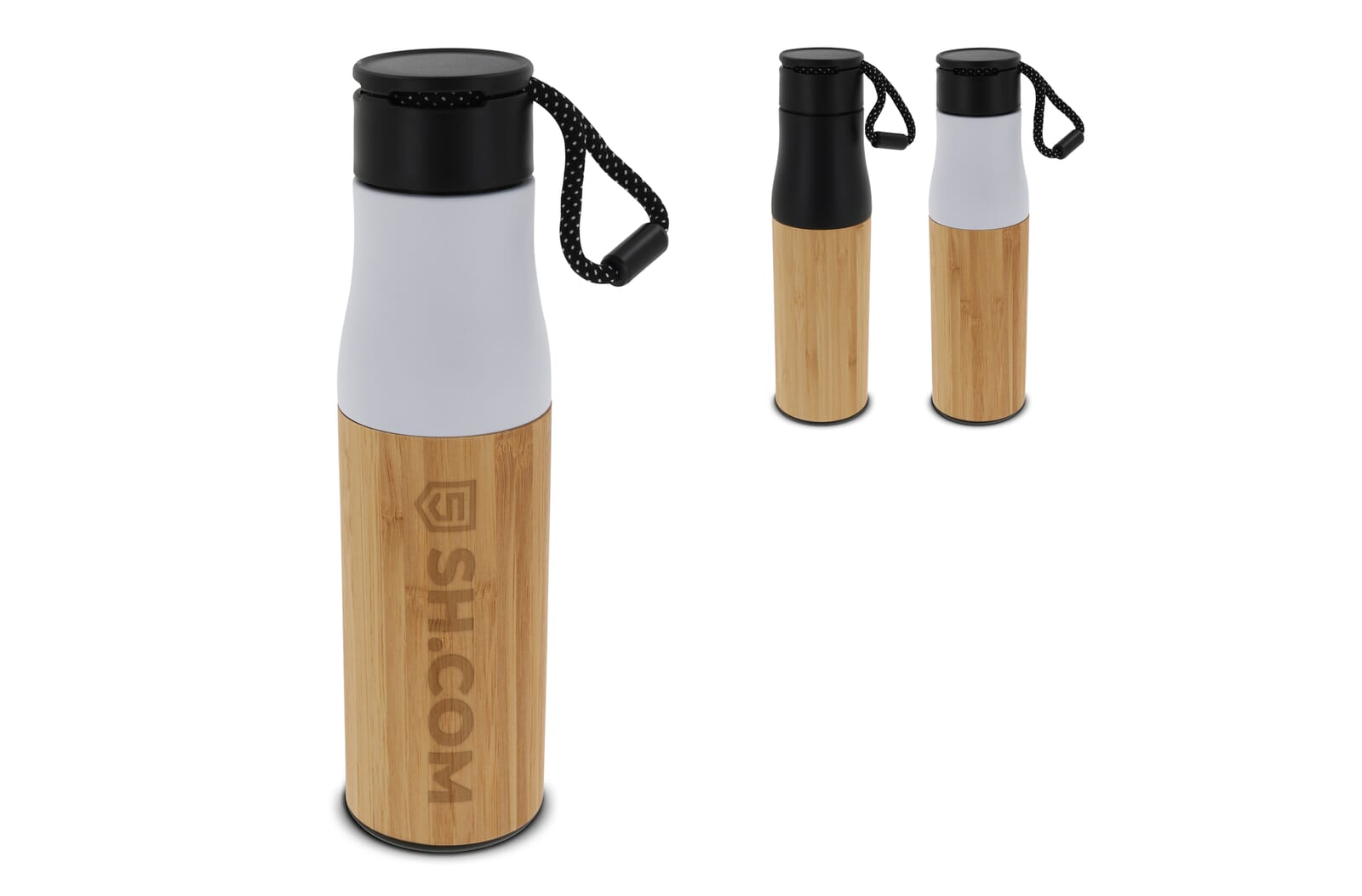 Thermofles met touw bamboe 500ml Wit