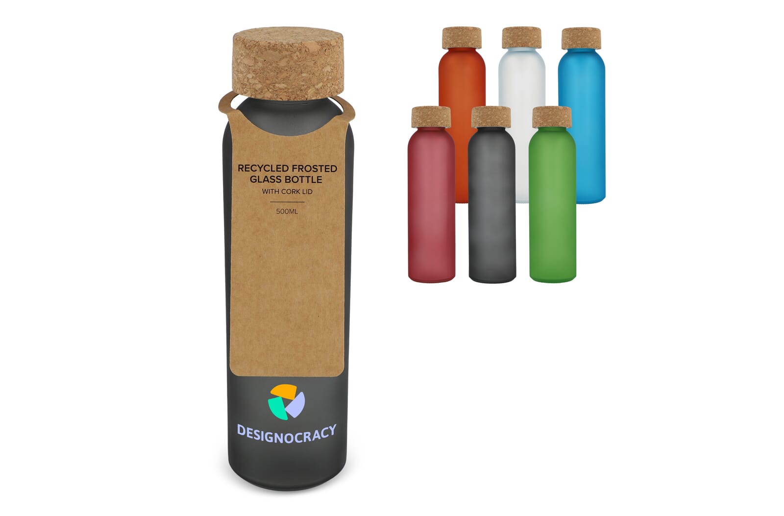 Matglazen gerecycled fles met kurken dop 500ml Ecru / Wit