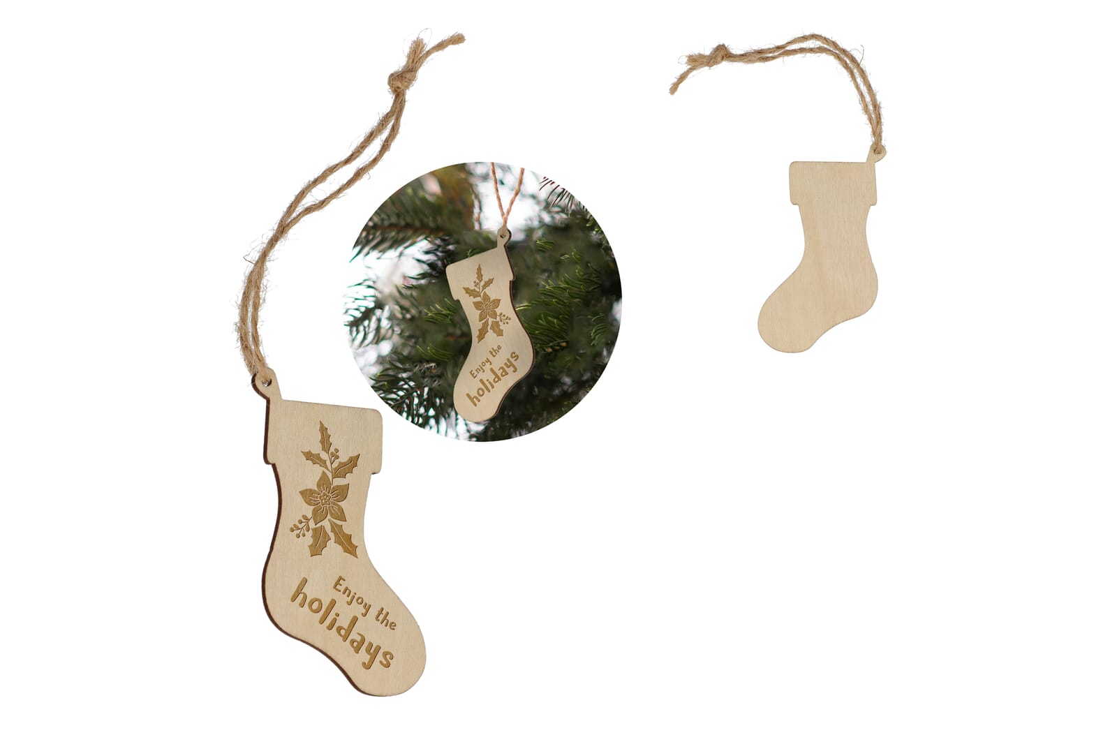 Houten kerstornament kerstsok - JEFFS. Merchandise