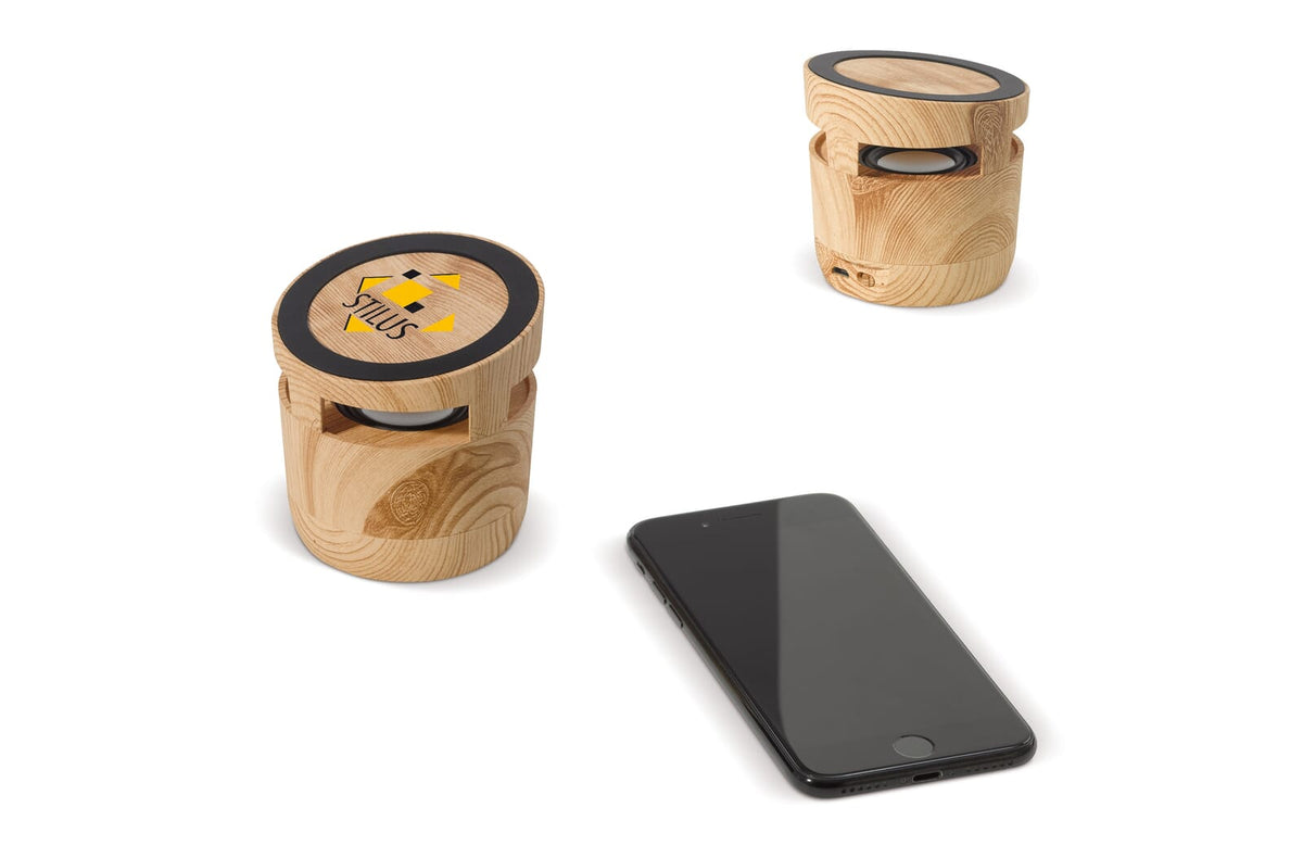 Houten look speaker 3W & draadloos laadstation 5W - JEFFS. Merchandise