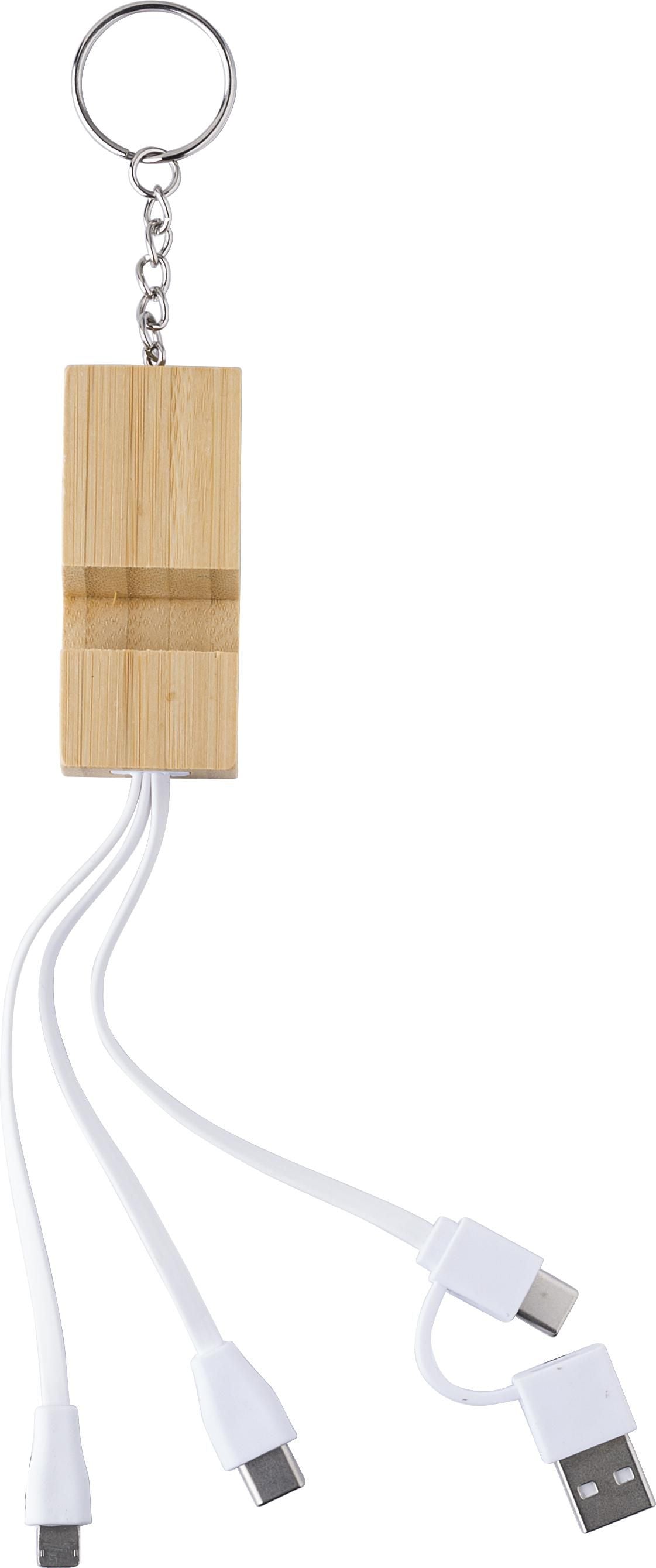 Sleutelhanger met oplaadkabels Sutton | Bamboe | Telefoonstandaard