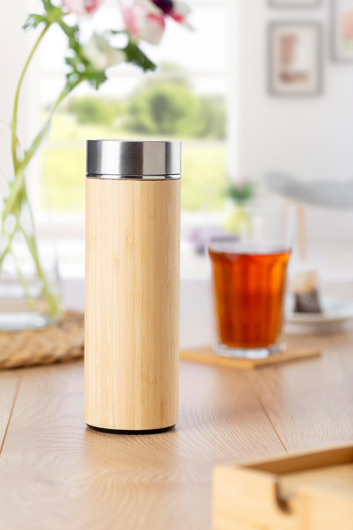 Drinkfles Yara | Rvs en bamboe | 420 ml | Thee-infuser