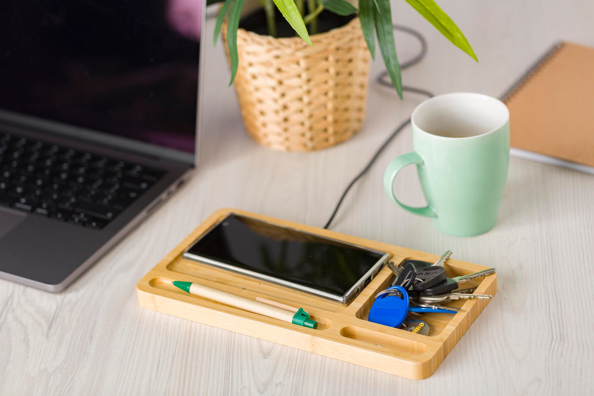 Draadloze oplader Faye | Bamboe | Bureau-organizer