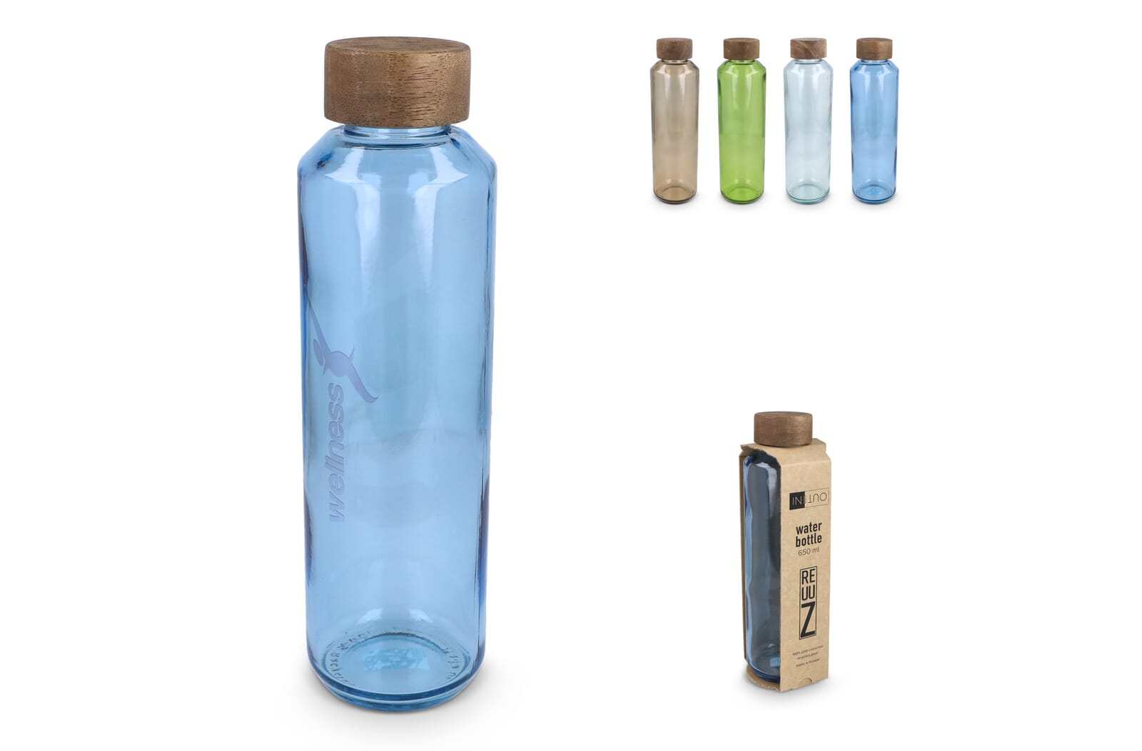 InSideOut Gerecyclede glazen Waterfles ReuuZ met houten dop 650 ml - JEFFS. Merchandise