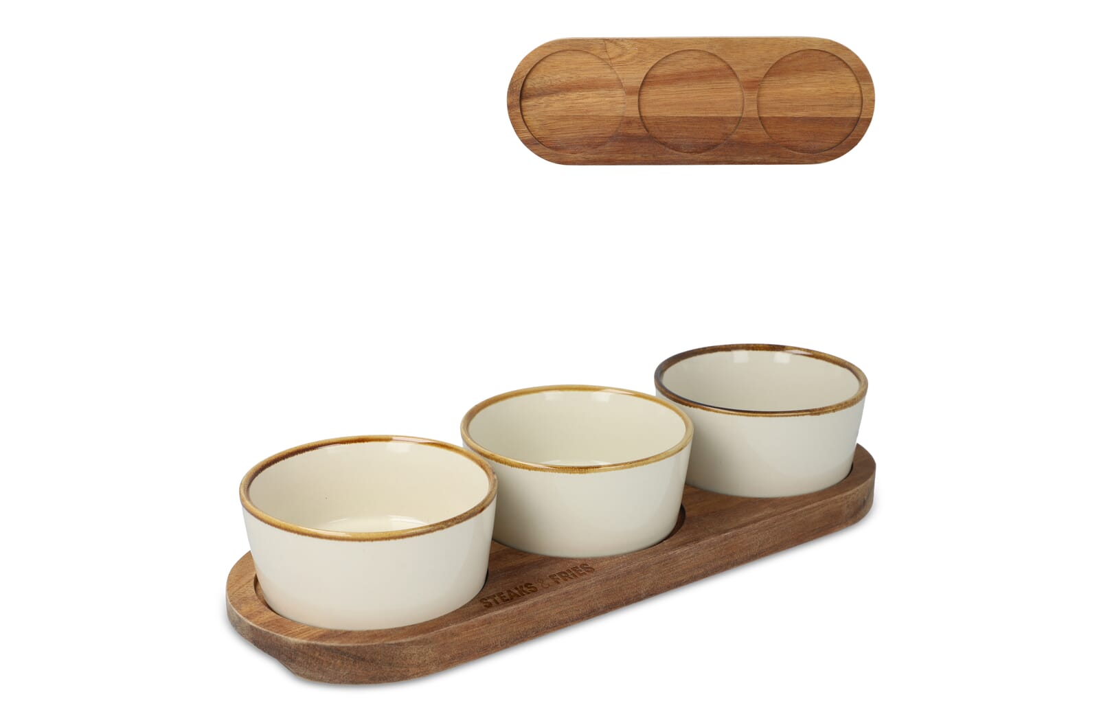 InSideOut Houten standaard met 3 keramische ronde kommen - JEFFS. Merchandise