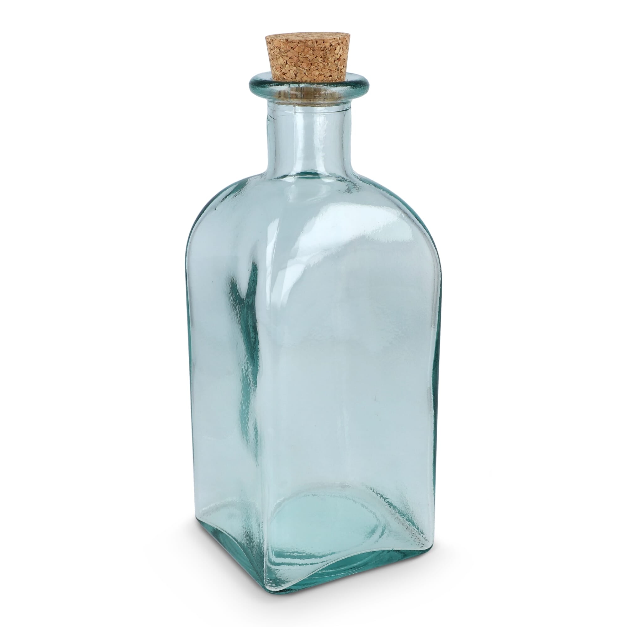 InSideOut Vierkante Gerecycled glas Waterfles ReuuZ met kurkstop 1L - JEFFS. Merchandise