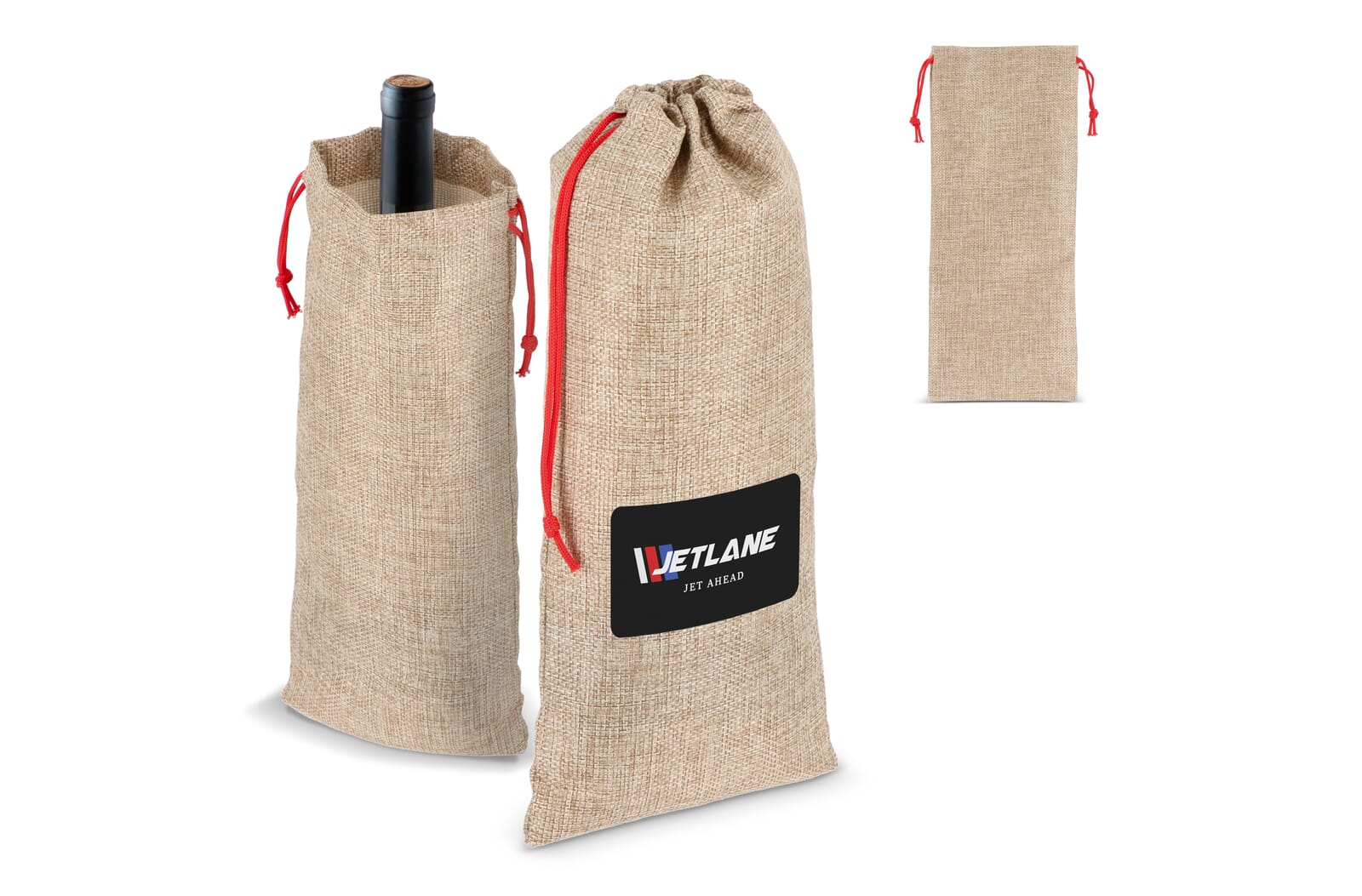 Jute-stijl flessentasje 14 x 34 cm - JEFFS. Merchandise