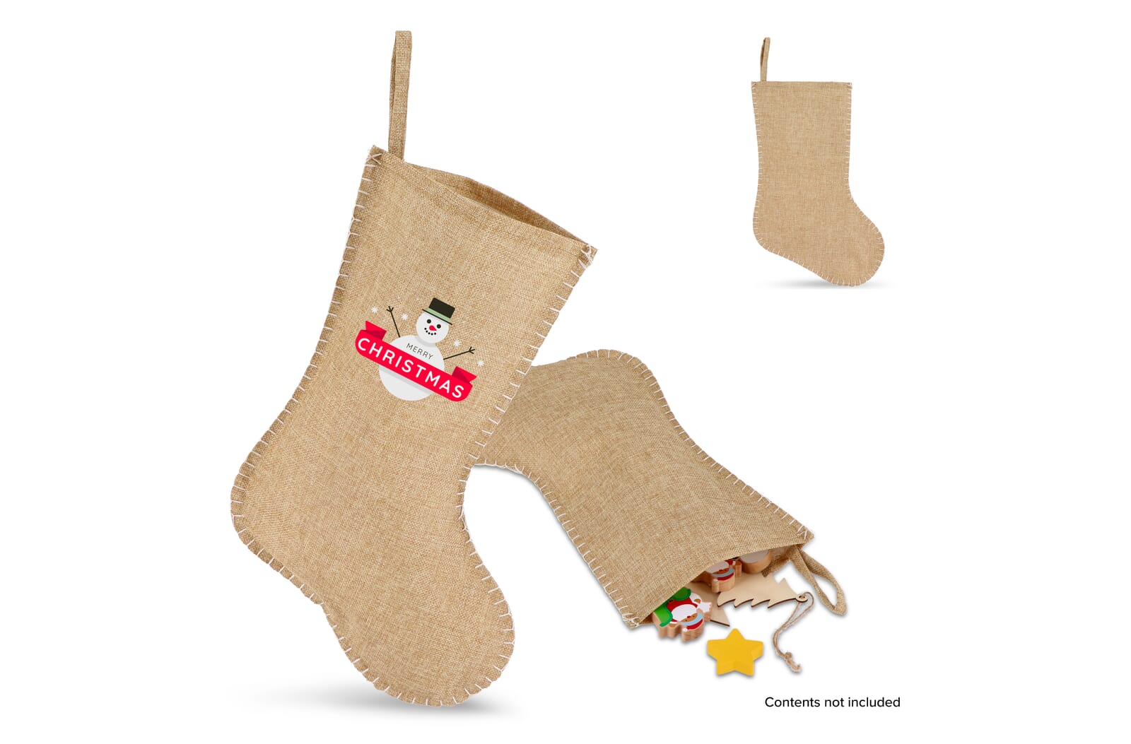 Jute-stijl kerstsok met decoratieve stiksels 40 cm - JEFFS. Merchandise