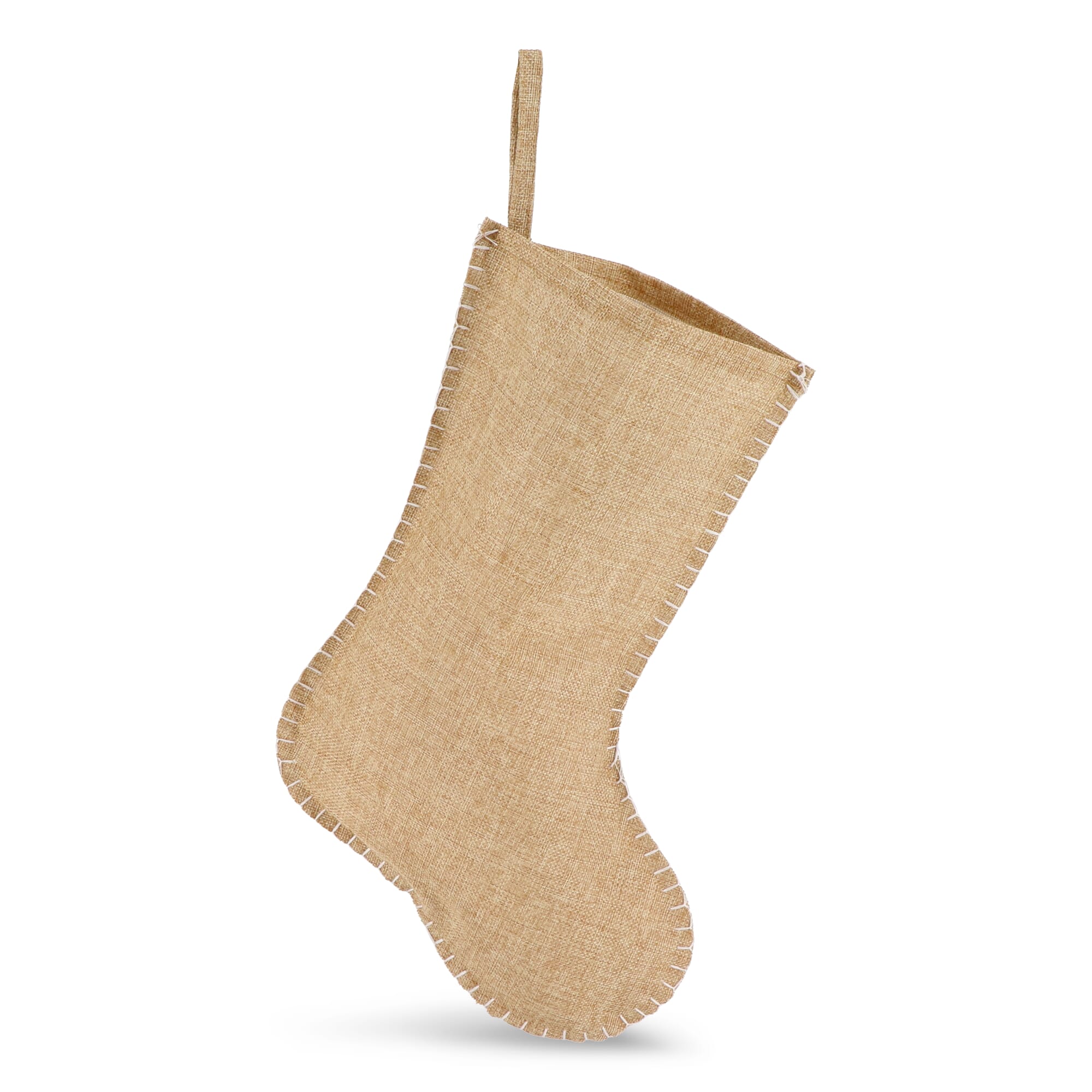 Jute-stijl kerstsok met decoratieve stiksels 40 cm - JEFFS. Merchandise