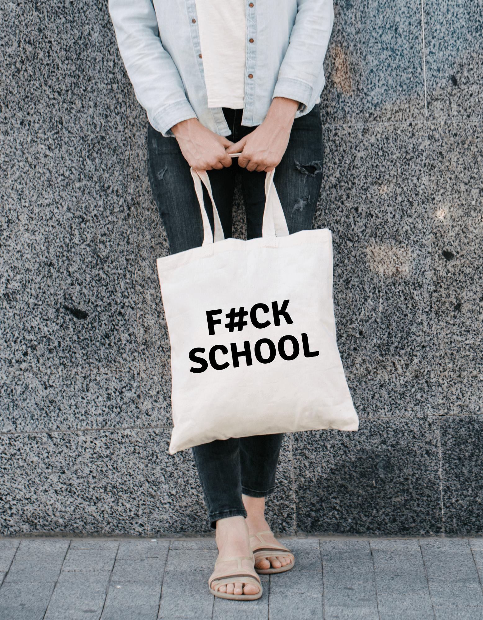 Katoenen Tas – “Fck school” Grappige Opdruk voor Scholieren - Winkel van Katoen
