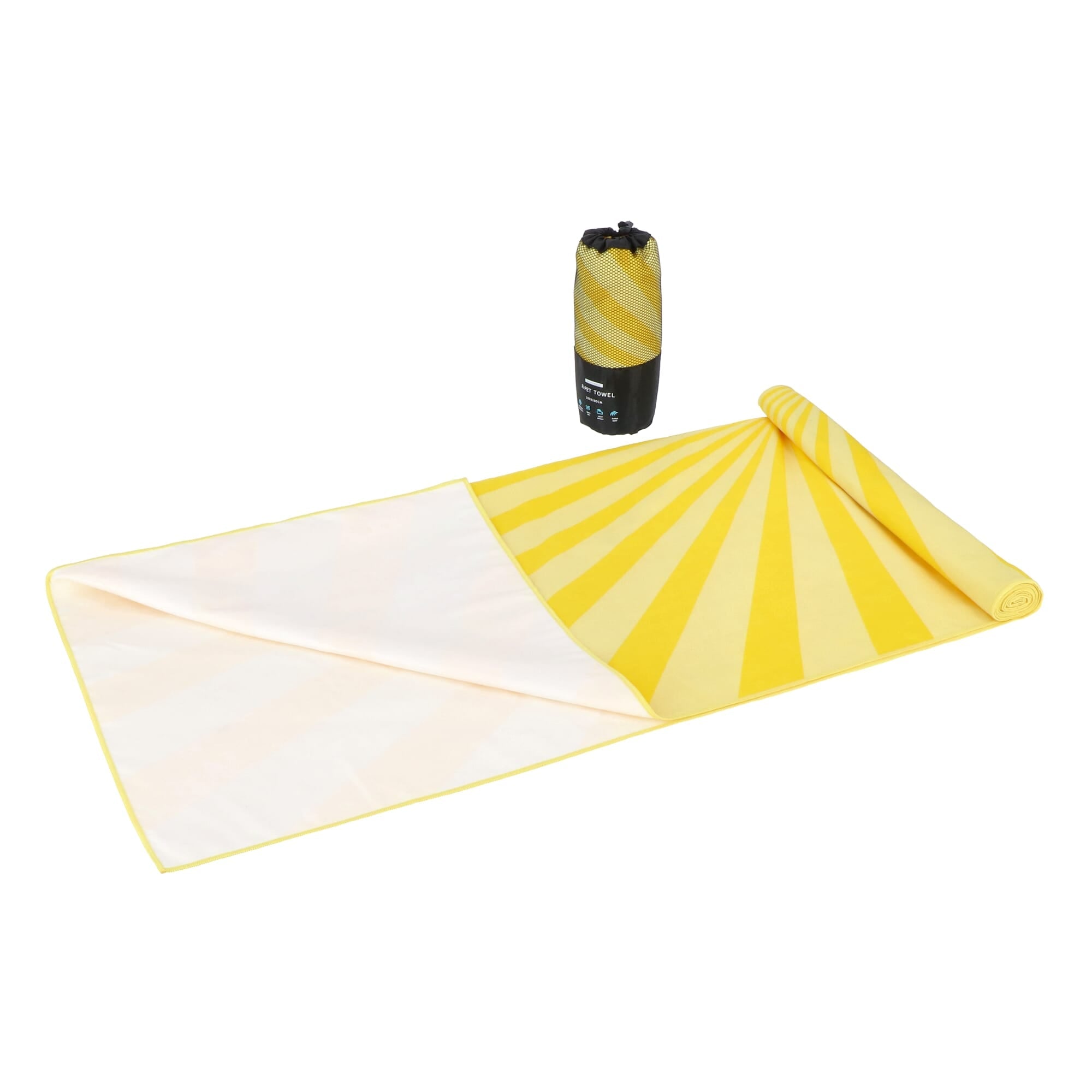 R - PET sneldrogende strandlaken 100x180cm met opbergzak (200g/m²) sublimatie - JEFFS. Merchandise